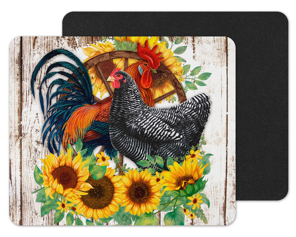 Sunflowers and Chickens Mouse Pad - Sew Lucky Embroidery