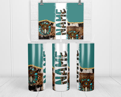 Teal Bull Skull Personalized 20oz Insulated Tumbler with Lid and Straw
