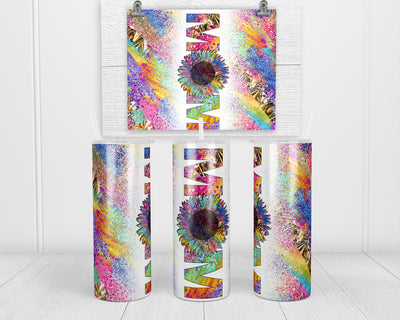 Tie Dye Mom Sunflower 20 oz insulated tumbler with lid and straw