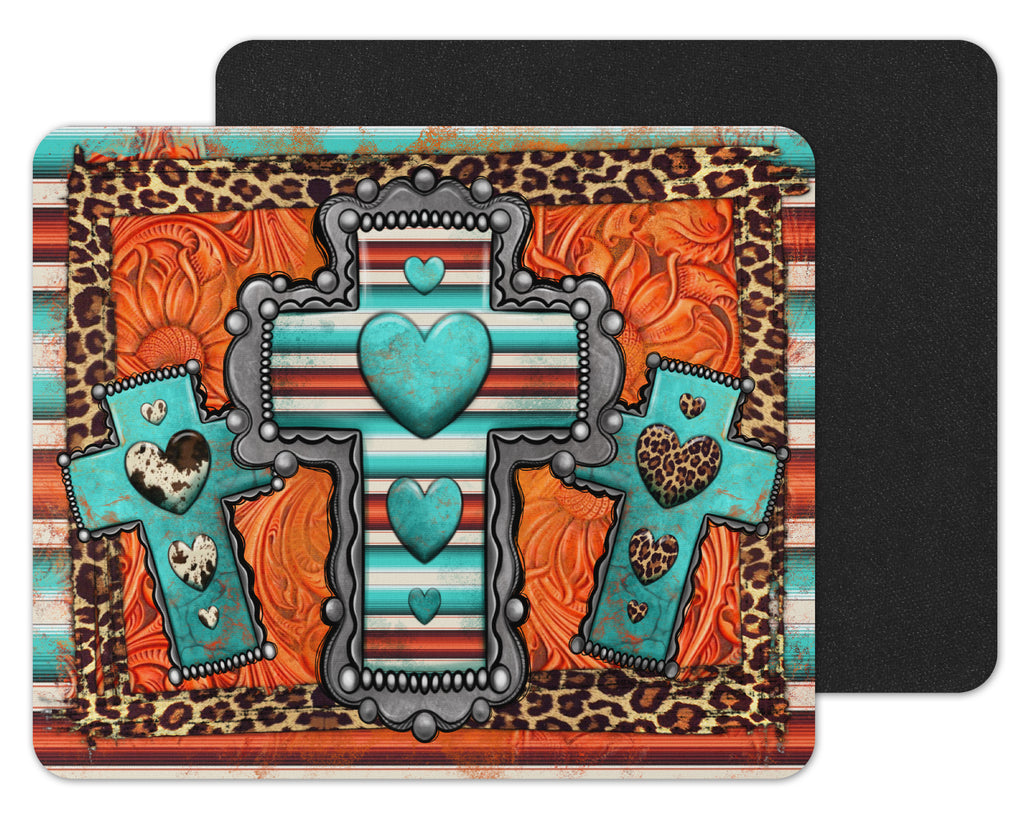 Turquoise Crosses Mouse Pad - Sew Lucky Embroidery