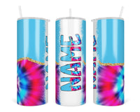 Tye Dye Personalized 20oz Insulated Tumbler with Lid and Straw - Sew Lucky Embroidery