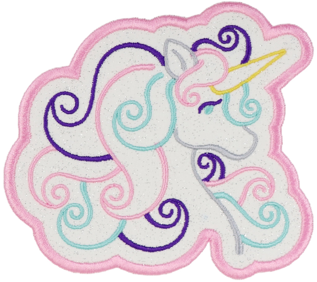 Swirly Unicorn Sew or Iron on Embroidered Patch - Sew Lucky Embroidery