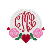 Valentine with Roses Monogrammed Sew or Iron on Patch - Sew Lucky Embroidery