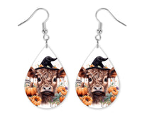 Watercolor Halloween Highland Calf Earrings and Necklace Set - Sew Lucky Embroidery