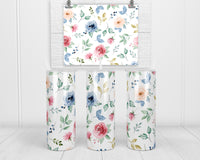 Watercolor Floral 20 oz insulated tumbler with lid and straw - Sew Lucky Embroidery