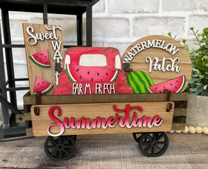 Watermelon Handmade Wood Wagon Interchangeable Decor Set - Sew Lucky Embroidery