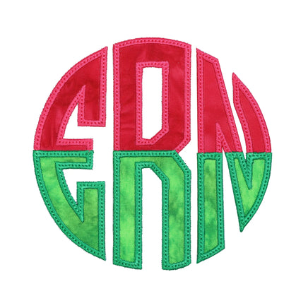 Watermelon monogram patch with red top letters and green bottom letters in split circle design embroidered applique
Personalized watermelon style monogram patch red and green circle initials applique embroidery design