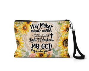 Way Maker Sunflowers Makeup Bag - Sew Lucky Embroidery