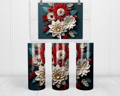 White and Red Mixed Floral 20 oz insulated tumbler with lid and straw