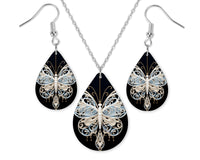 Winter Butterfly Earrings and Necklace Set - Sew Lucky Embroidery