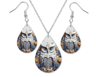 Winter Owl Earrings and Necklace Set