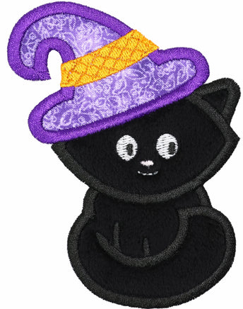 Witch Cat Halloween Sew or Iron on Patch - Sew Lucky Embroidery