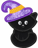 Witch Cat Halloween Sew or Iron on Patch - Sew Lucky Embroidery