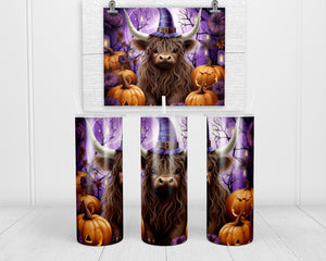 Witchy Highland Cow 20 oz insulated tumbler with lid and straw