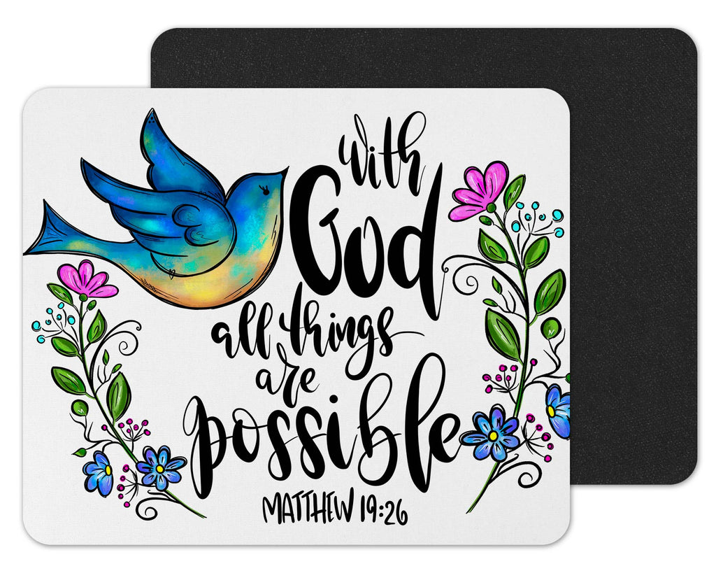 With God Matthew 19:26 Mouse Pad - Sew Lucky Embroidery