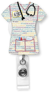 Word Scrubs Monogram Badge Reel - Sew Lucky Embroidery