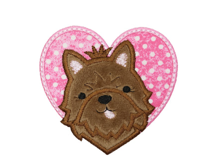 Yorkie Heart Sew or Iron on Embroidered Patch - Sew Lucky Embroidery