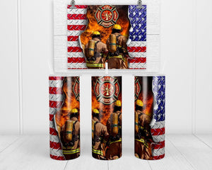 American Firefighter 20 oz insulated tumbler with lid and straw - Sew Lucky Embroidery