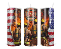 American Firefighter 20 oz insulated tumbler with lid and straw - Sew Lucky Embroidery