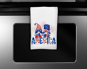 American Gnomes Waffle Weave Microfiber Kitchen Towel - Sew Lucky Embroidery