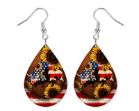 American Sunflower Buffalo Teardrop Earrings - Sew Lucky Embroidery