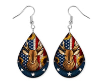 American Sunflower Deer Teardrop Earrings - Sew Lucky Embroidery