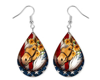 American Sunflower Horse Teardrop Earrings - Sew Lucky Embroidery