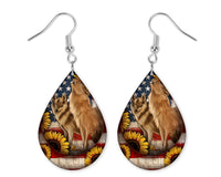 American Sunflower Wolves Teardrop Earrings - Sew Lucky Embroidery