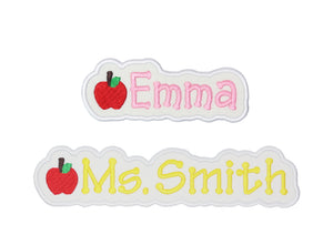 Apple Name Sew or Iron on Patch - Sew Lucky Embroidery