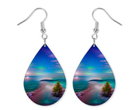 Aurora Borealis Northern Lights Handmade Wood Earrings - Sew Lucky Embroidery