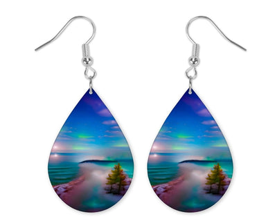 Aurora Borealis Northern Lights Handmade Wood Earrings