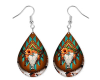 Aztec Bull Skull Wood Earrings - Sew Lucky Embroidery