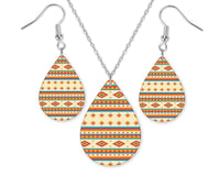 Aztec Teardrop Earrings and Necklace Set - Sew Lucky Embroidery