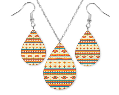 Aztec Teardrop Earrings and Necklace Set