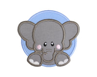 Boy Baby Elephant Blue Circle Sew on or Iron on Patch - Sew Lucky Embroidery