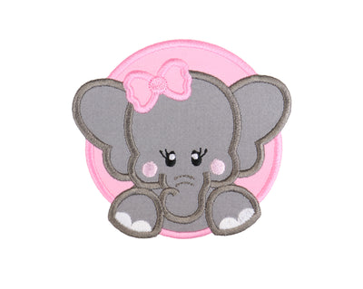 Girl Baby Elephant Pink Circle Sew on or Iron on Embroidered Patch