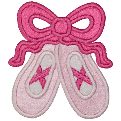 Ballet Slippers Patch with Bow Embroidered Pink Ballerina Patch for Dance Bags, Jackets, or Costumes Iron-On or Sew-On