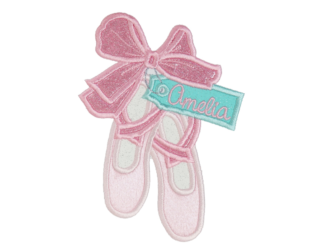 Ballet Slippers Bow Name Tag Sew or Iron on Patch - Sew Lucky Embroidery