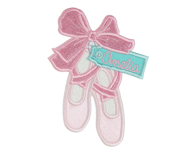 Ballet Slippers Bow Name Tag Sew or Iron on Patch