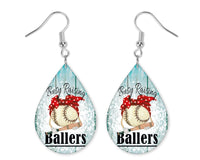 Baseball Busy Raising Ballers Teardrop Earrings - Sew Lucky Embroidery