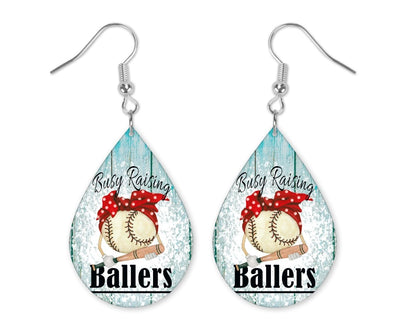 Baseball Busy Raising Ballers Teardrop Earrings