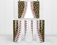 Baseball Gold Leopard 20 oz insulated tumbler with lid and straw - Sew Lucky Embroidery