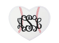 Baseball Heart Monogram Sew or Iron on Embroidered Patch - Sew Lucky Embroidery