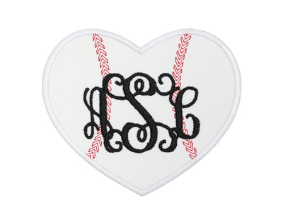 Baseball Heart Monogram Sew or Iron on Embroidered Patch