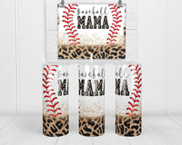 Baseball Mama Gold Leopard 20 oz insulated tumbler with lid and straw - Sew Lucky Embroidery