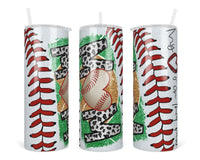 Baseball Mom Heart 20 oz insulated tumbler with lid and straw - Sew Lucky Embroidery