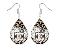 Baseball Mom Leopard Teardrop Earrings - Sew Lucky Embroidery