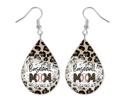 Baseball Mom Leopard Teardrop Earrings