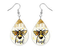 Bee Kind Honeycomb Teardrop Earrings - Sew Lucky Embroidery