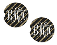 Black and Gold Glitter Stripes Sandstone Car Coasters 